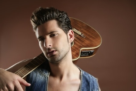 a handsome musician holding a guitar