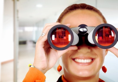 young lady on binoculars