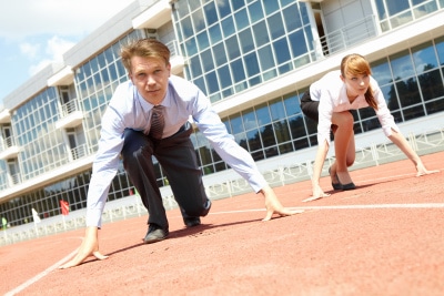 boyfriend and girlfriend competing against each other