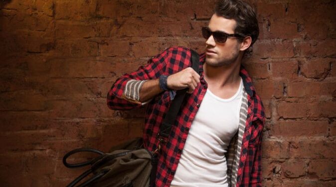 hot ex boyfriend wearing red checkered sleeves and shades
