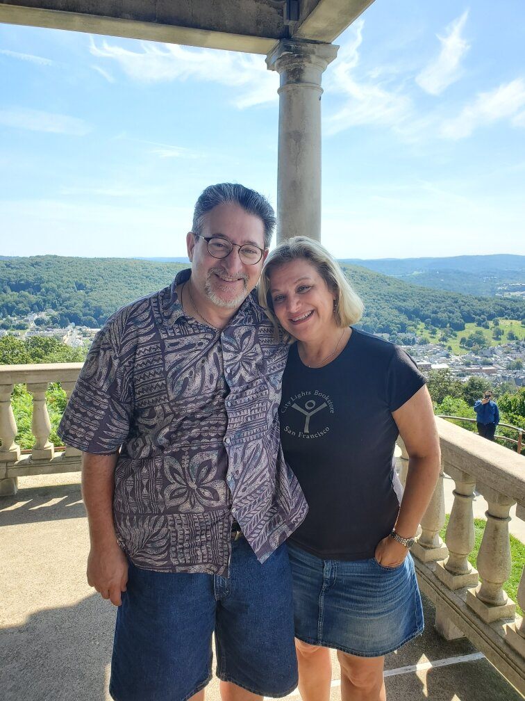 older couple happily embracing each other